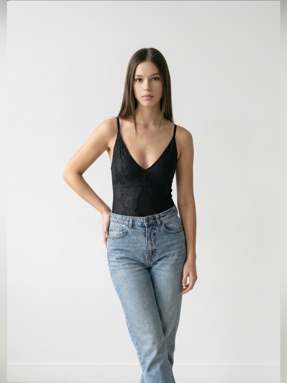 WYLDR Black Lace Bodysuit with adjustable straps *not sheer*